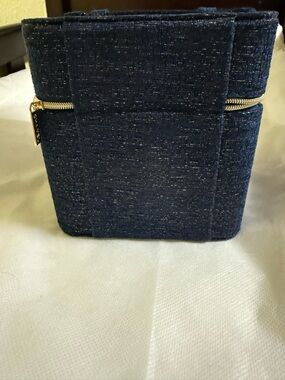 CHANEL Navy Blue Textured Jewelry Travel Case with Gold Hardware